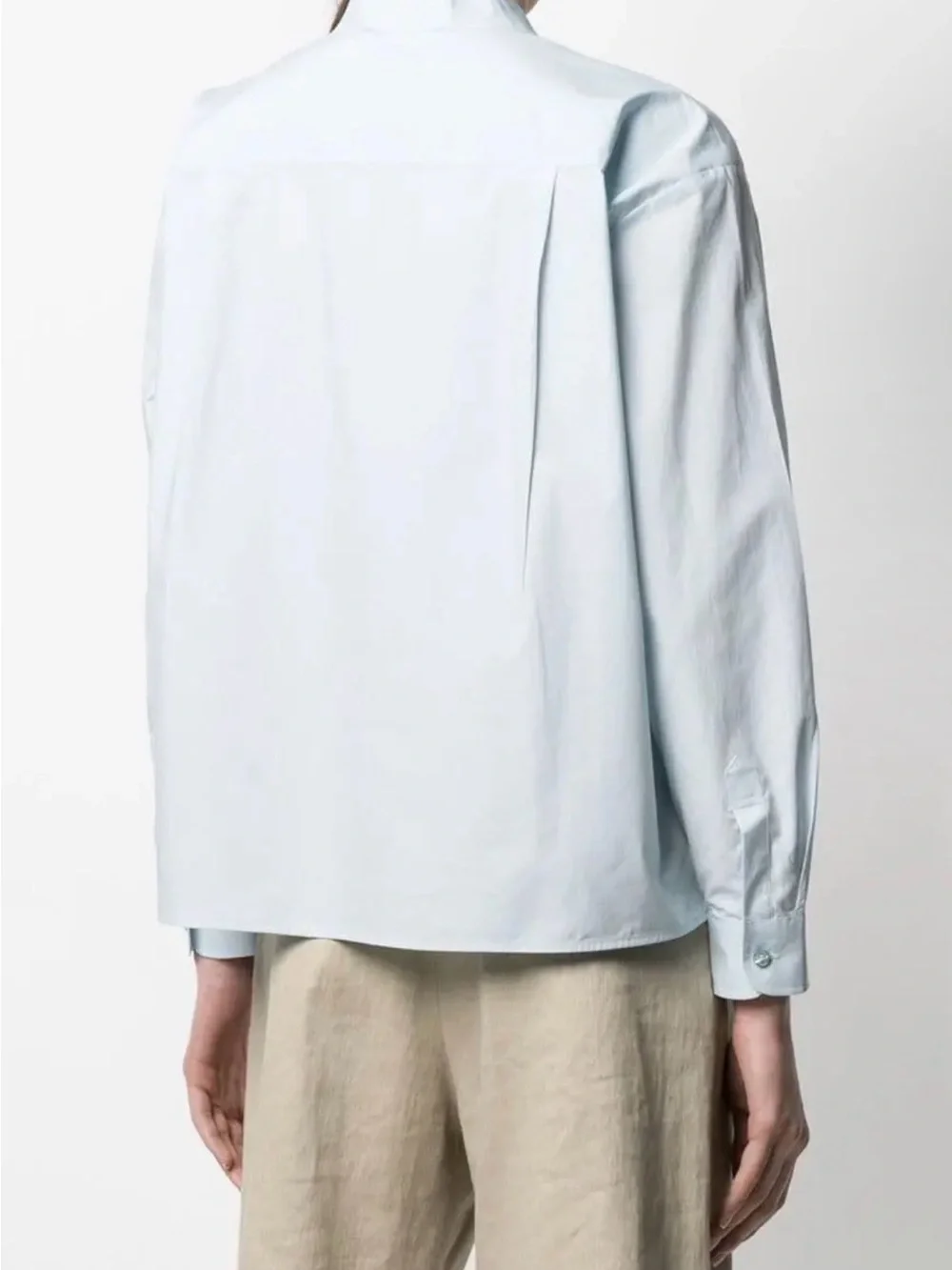 Tory Burch Powder Blue Band Collar Pleated Shirt Size 4